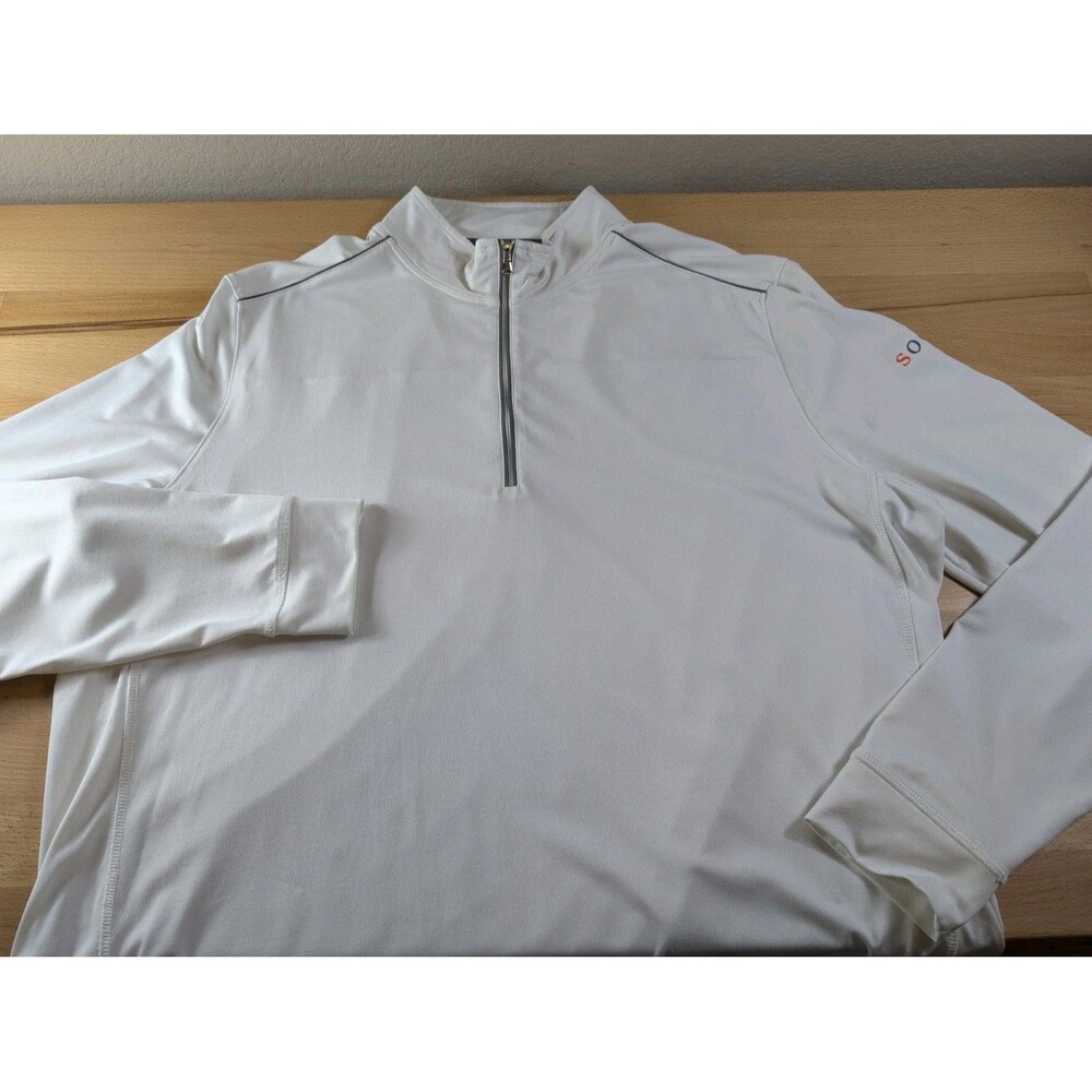 Johnnie O Lammie 1/4 Zip Mens XL White Performance Wicking Pullover Golf Logo